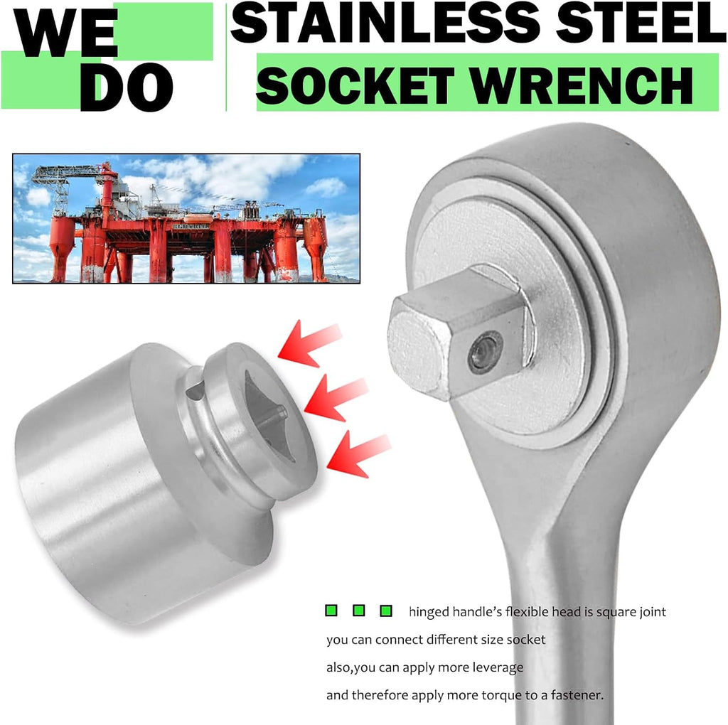 WEDO 3/4' Drive Ratchet Wrench,Quick-release Reversible Ratchet Wrench,Ratchet Socket Wrench, Stainless Steel,Length 320mm,Stainless Steel,Rust Proof,Corrosion Resistant,Die-Forged