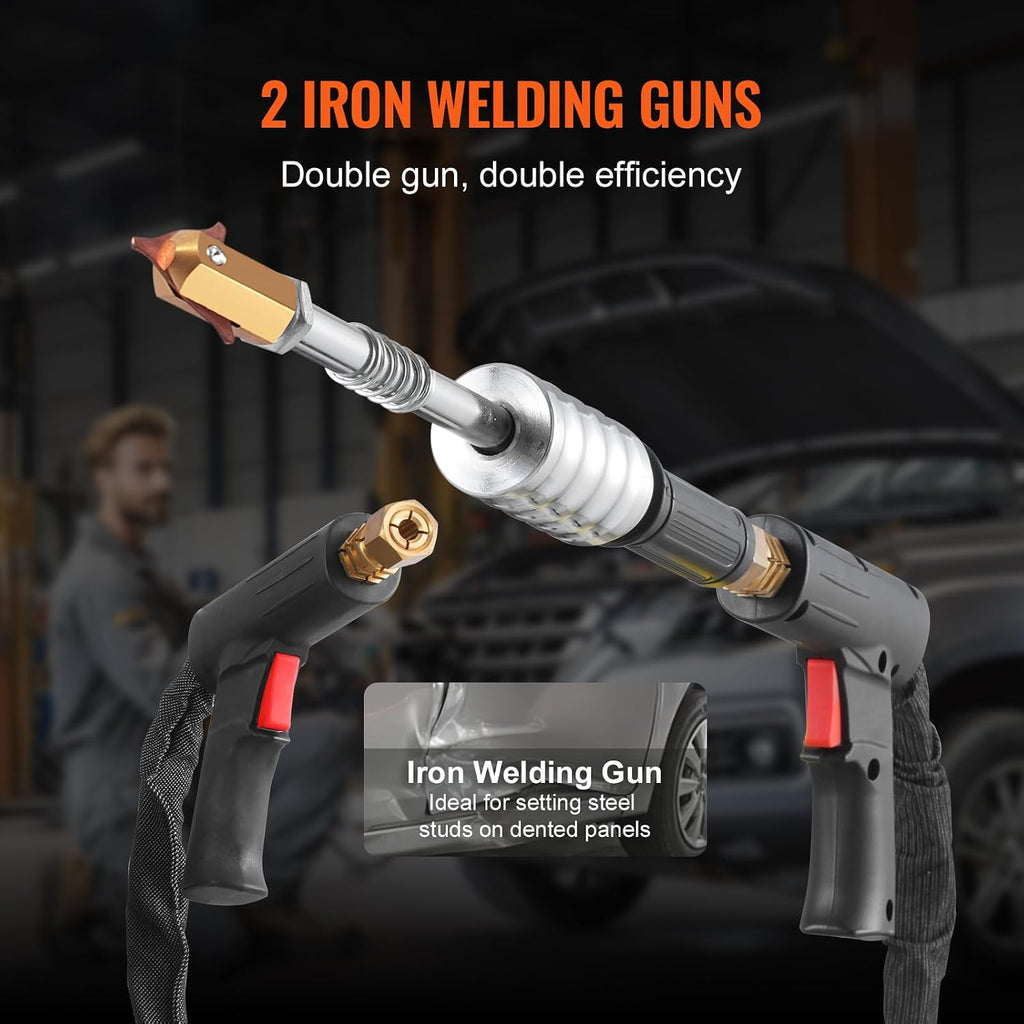 VEVOR Spot Welder Dent Puller, 3KW Stud Welder Dent Repair Kit with 2 Welding Guns, Auto/Manual Welding & 7 Modes, 110V Auto Body Spot Welding Dent Repair Machine for Car, Truck Dent Repair