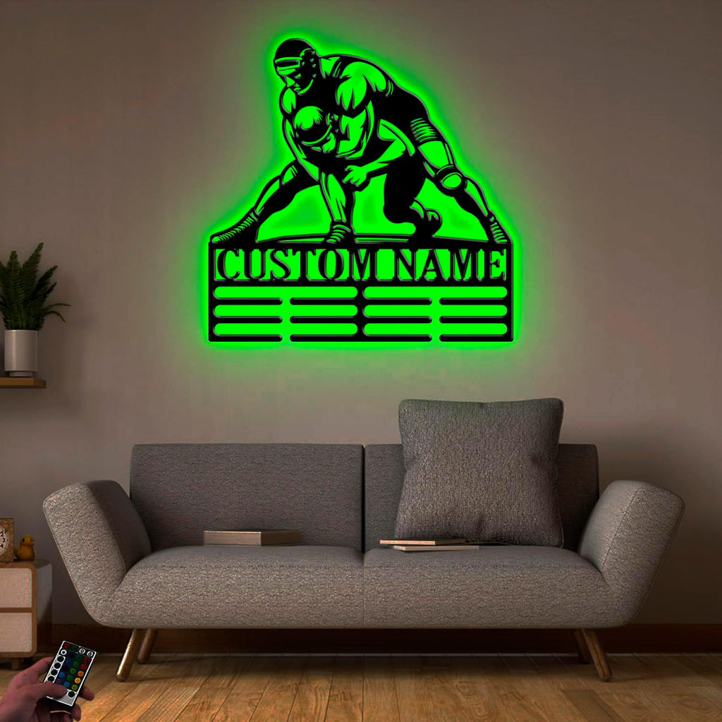 Custom Wrestling Medal Holder LED Light, Wrestler Name Medal Hanger Display, Rack For Tiered Award Ribbon, Metal Sign Gift For Athlete Artwork