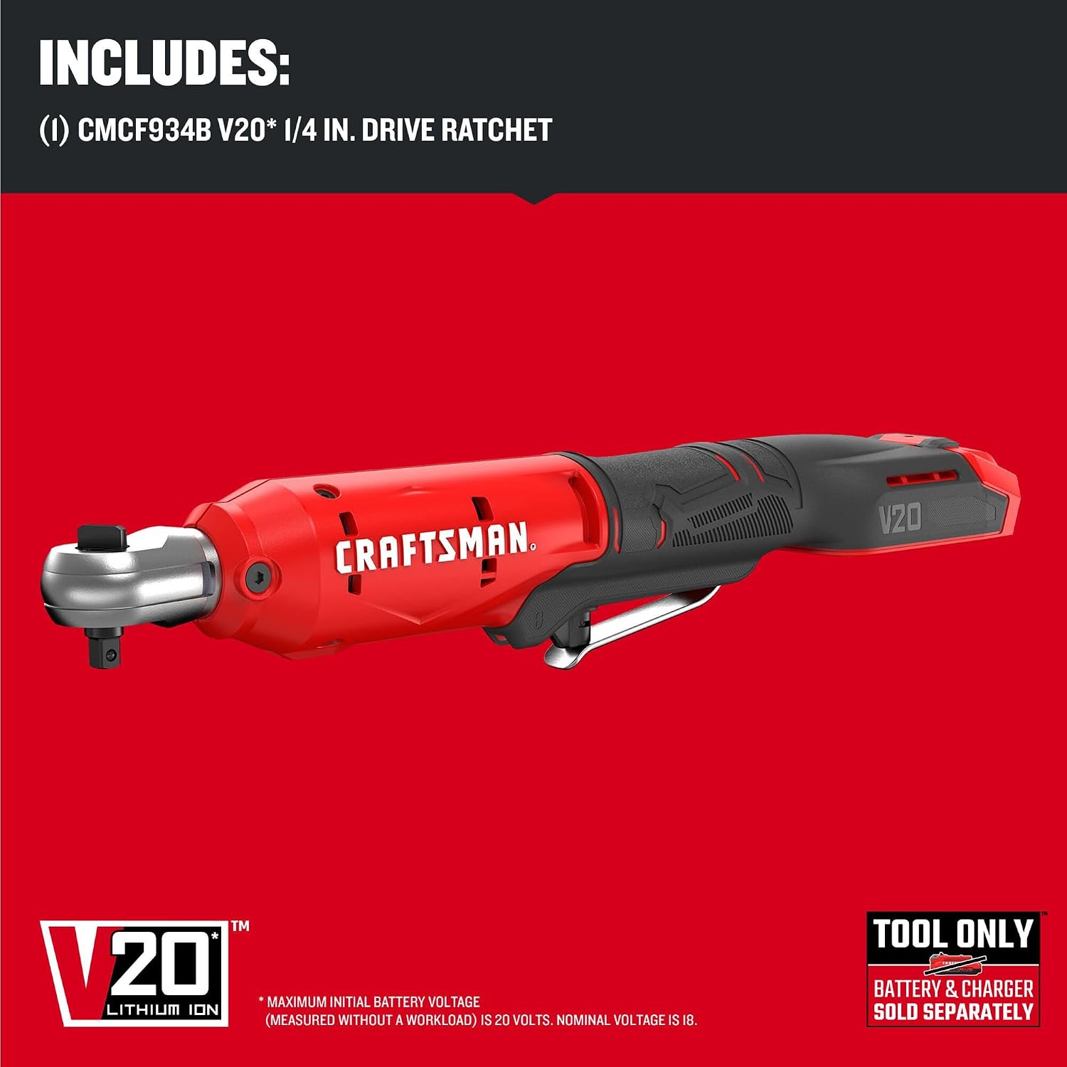 CRAFTSMAN V20 Cordless Ratchet Wrench, 1/4' Drive, 35 Ft-lbs of Torque, Bare Tool Only (CMCF934B)
