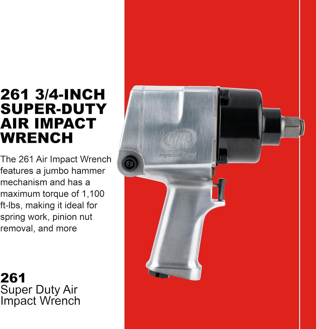 Ingersoll Rand 261 3/4' Air Impact Wrench, 1,100 ft-lbs Max Torque, Super Duty, Pistol Grip