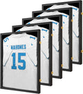 Jersey Frame Display Case 5 Pack-Wood Jersey Display Shadow Box- Lockable Jersey Frame with 2 Wall Hangers and UV Protected Acrylic for Football Baseball Basketball Jersey-Black