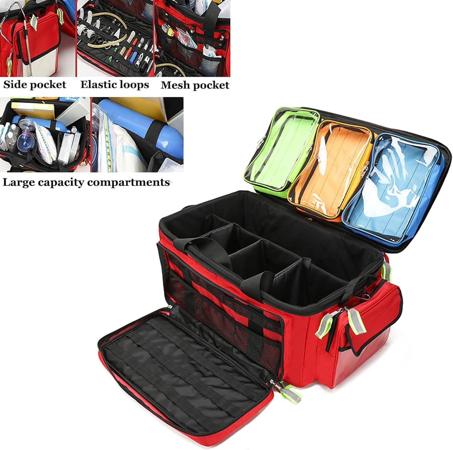 Rolling Medical Bag with Wheels, Large Capacity Empty First Aid Trolley Bag with Compartments, Portable Medical Kit for Nurses, Doctors, Home Health Care Emergency Use
