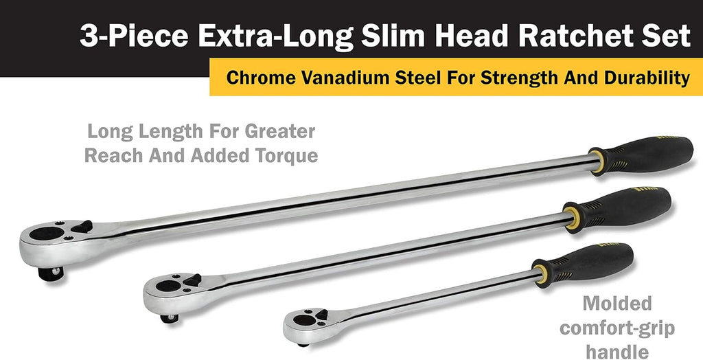 Titan 11360 3-Piece 36-Tooth Extra-Long Slim Head Ratchet Set