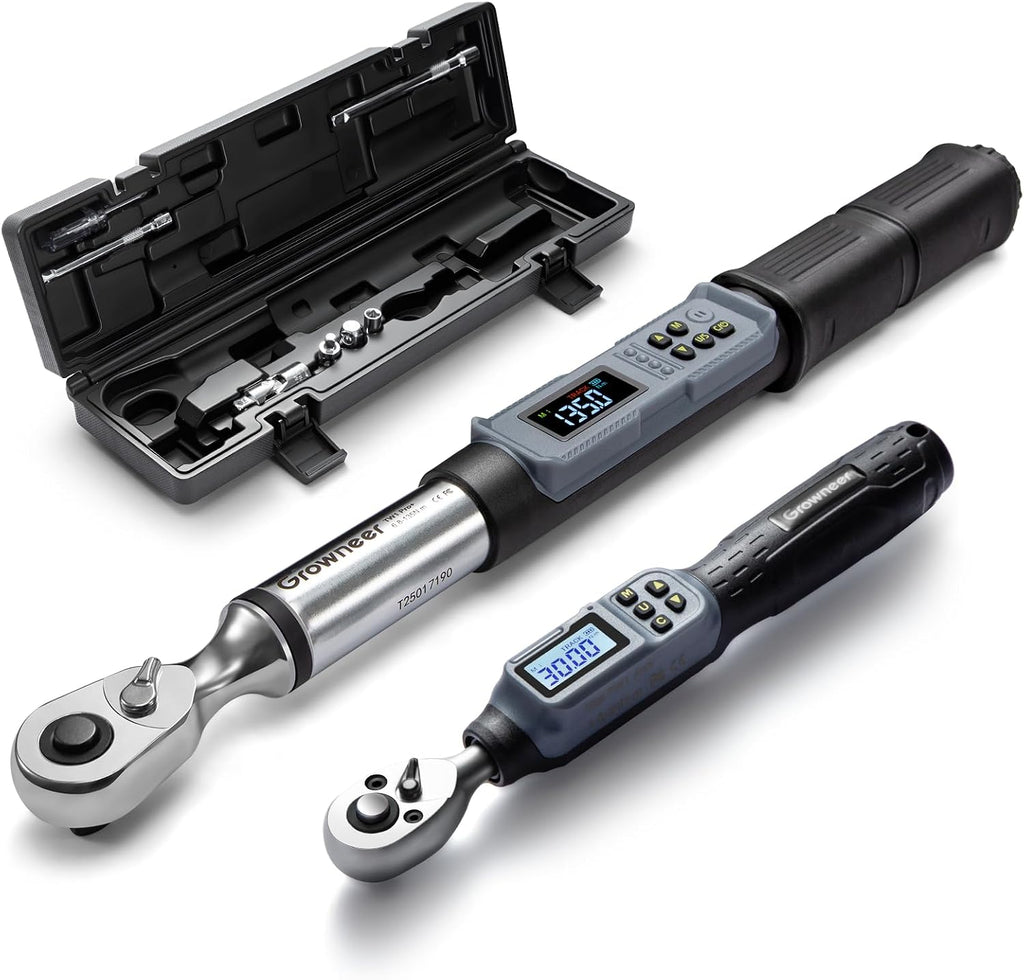 GROWNEER Digital Torque Wrench Set, 1/4' Drive 1.1-22.1 Ft-lbs/1.5-30Nm & 3/8'' Drive 7.38-147.5 Ft-lbs/6.8-135Nm Electronic Torque Wrench Combo with Buzzer & LED Indicator for Motor Car Repair