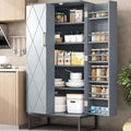 kepptory Grey Pantry Cabinet with Golden Metal Base, 51' Freestanding Kitchen Storage Cabinet, Adjustable Shelves Food Pantry Organization for Kitchen, Living Room, Hallway, Tall Pantry Cabinet