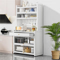 Freestanding Multi-Layer Kitchen Floor Cupboard，Microwave Storage Stand,Kitchen Bakers Rack with Drawer, Kitchen Cabinets with Worktop, Wide Tabletop, Large Capacity(White,80cm)