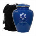 Star of David Blue Cremation Urn for Human Ashes, Jewish Cremation Urn, Religious Ash Urns with Personalized Engraving (Blue)