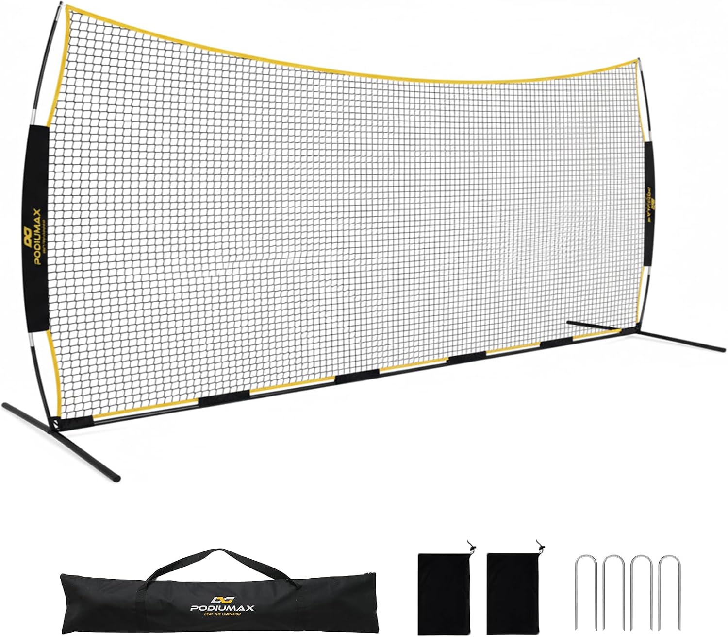 PodiuMax 16x10FT Barricade Backstop Net, Baseball Basketball Barrier with Upgrade Steel Frame, Protective Net for Baseball, Lacrosse, Soccer, Basketball & More, Soccer Backstop Net for Backyard Park