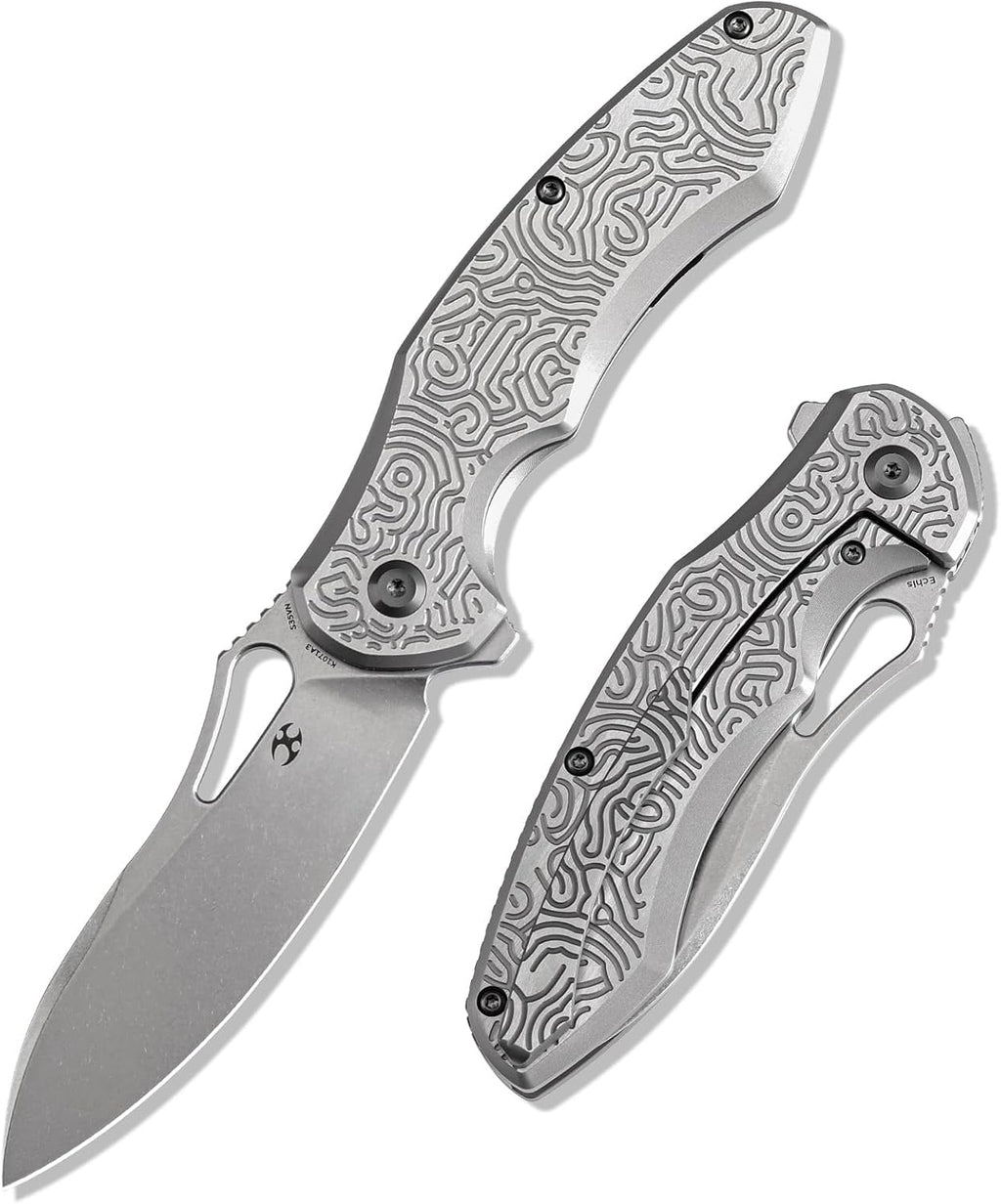 KANSEPT Echis Pocket Folding Knives for Men Women Camping Hiking Folding Knife 3.45'' Stonewashed CPM S35VN Blade Pocket Knife with Textured beadblasted Titanium Handle Everyday Carry K1071A3
