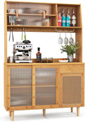 Giantex Pantry Cabinet, 69' Bamboo Hutch Cabinet with Storage, Drawer, Microwave Countertop, Glass Holder, Freestanding Buffet Sideboard with Rattan Door, Tall Cupboard for Kitchen Coffee Bar
