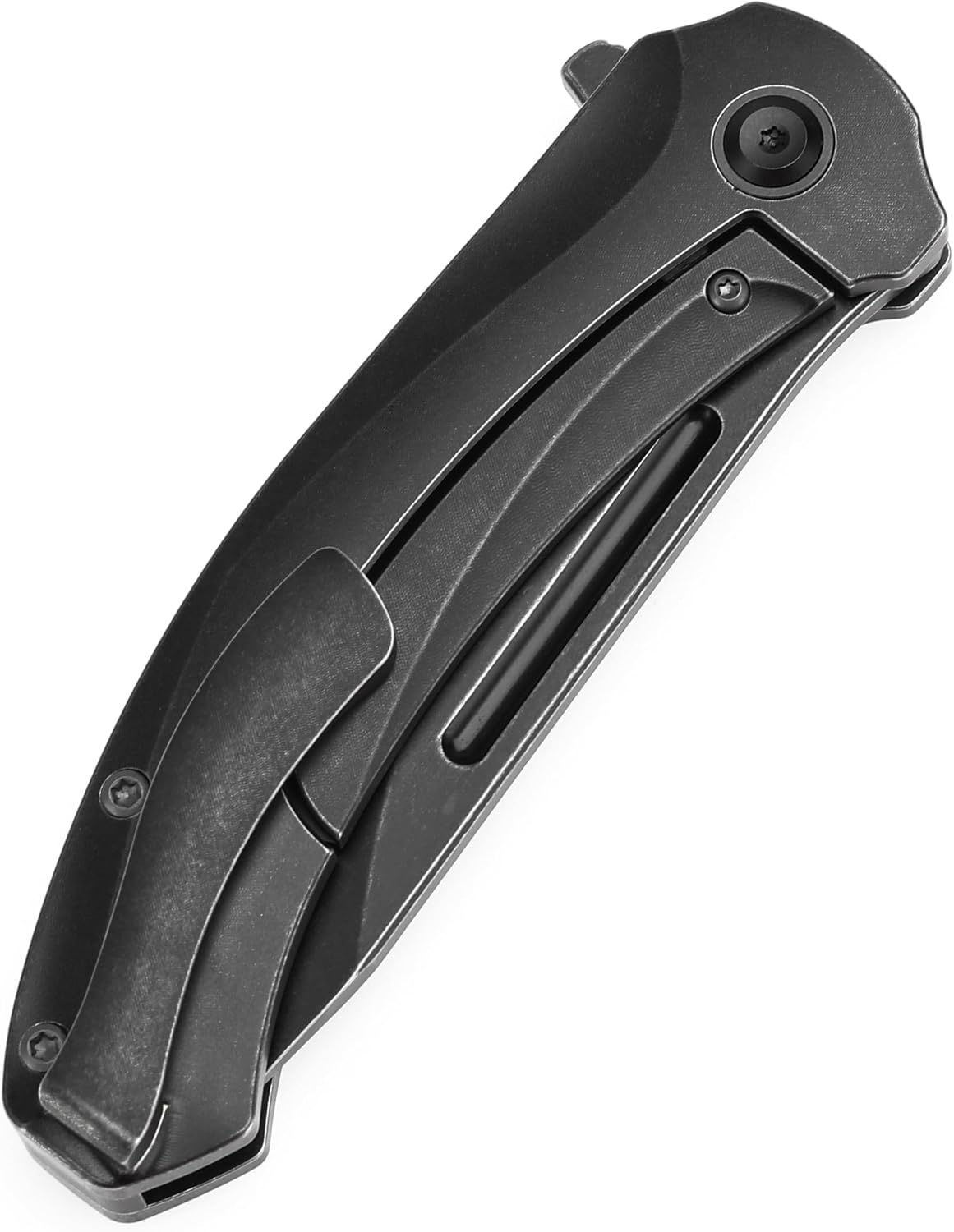 KANSEPT Hira Pocket Knife, 3.46'' Blackwash CPM S35VN Sharp Steel Blade and Blood groove, Curved Black Titanium Handle, Secure Frame Lock Folding with Flipper for Edc, Camping Hiking Knives K1090A1