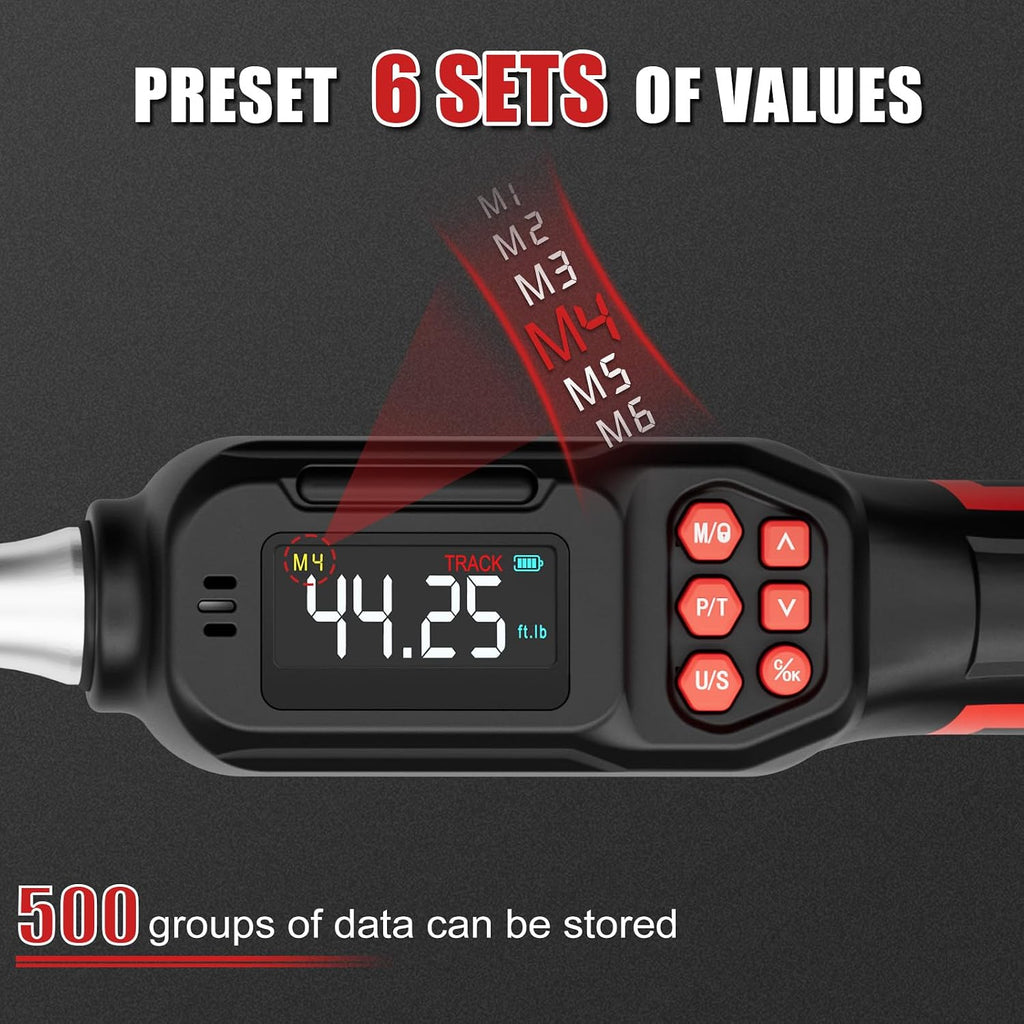 VANPO Adjustable Digital Torque Wrench, 2.2-44.3 Ft.lb/3-60Nm, ±2% Accuracy, HVAC Torque Wrench with Interchangeable 42mm Jaw & 3/8' Ratchet Head, Buzzer and LED Alert for Split AC, Moto