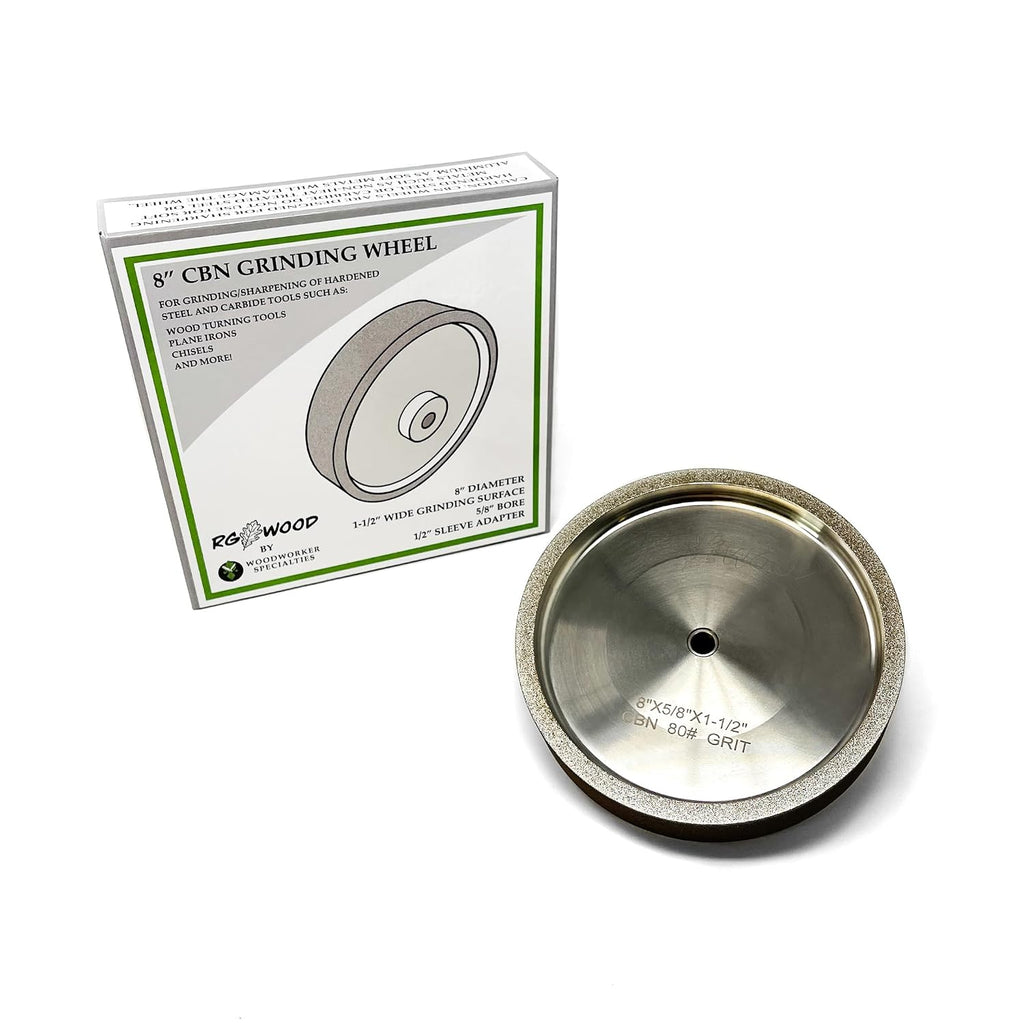 CBN8080 8' x 1.5' 80 Grit CBN Grinding Wheel with 5/8' Arbor (with 1/2' Adapter Sleeve), Tested and Adjusted for Balance