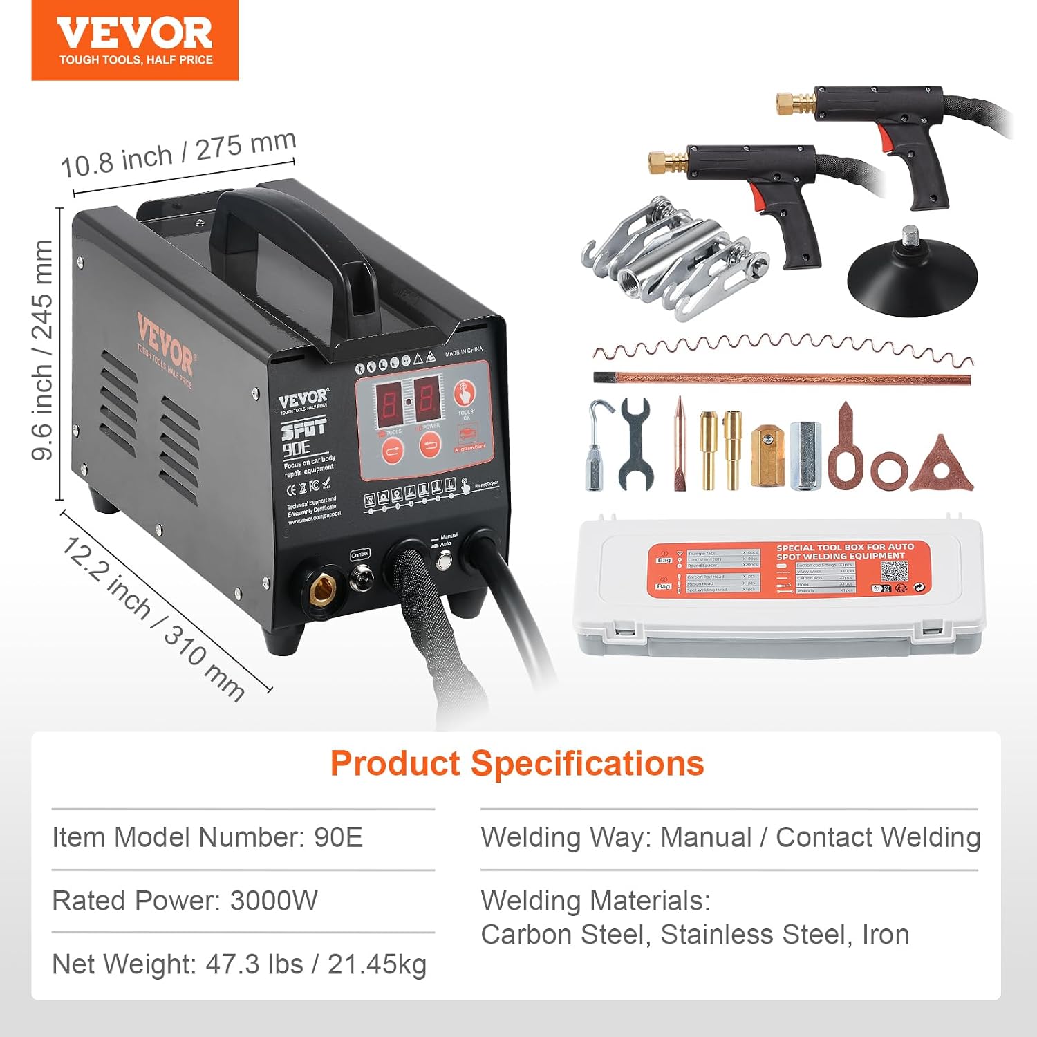 VEVOR Spot Welder Dent Puller, 3KW Stud Welder Dent Repair Kit with 2 Welding Guns, Auto/Manual Welding & 7 Modes, 110V Auto Body Spot Welding Dent Repair Machine for Car, Truck Dent Repair