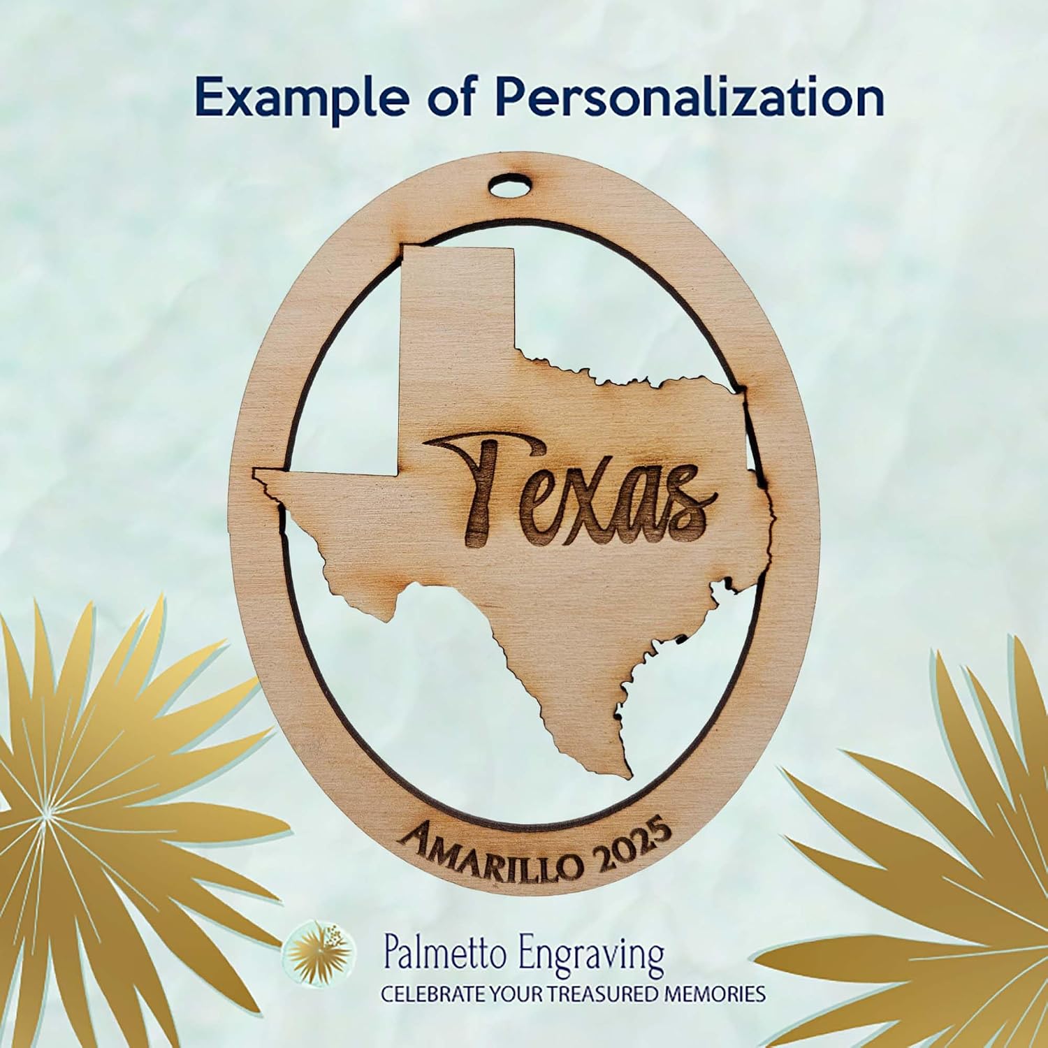 10PK Personalized Texas Ornaments for Christmas Tree, Lone Star State Keepsakes, Decorations and Souvenirs