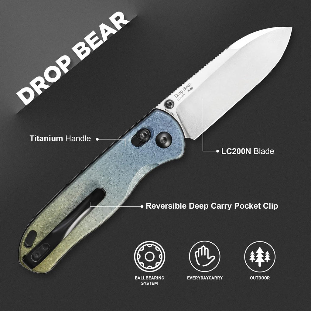 Kizer Drop Bear Folding Pocket Knife, 2.99 In LC200N Steel Blade EDC Knife Titanium Handle Thumb-stud Openers Ki3619A3