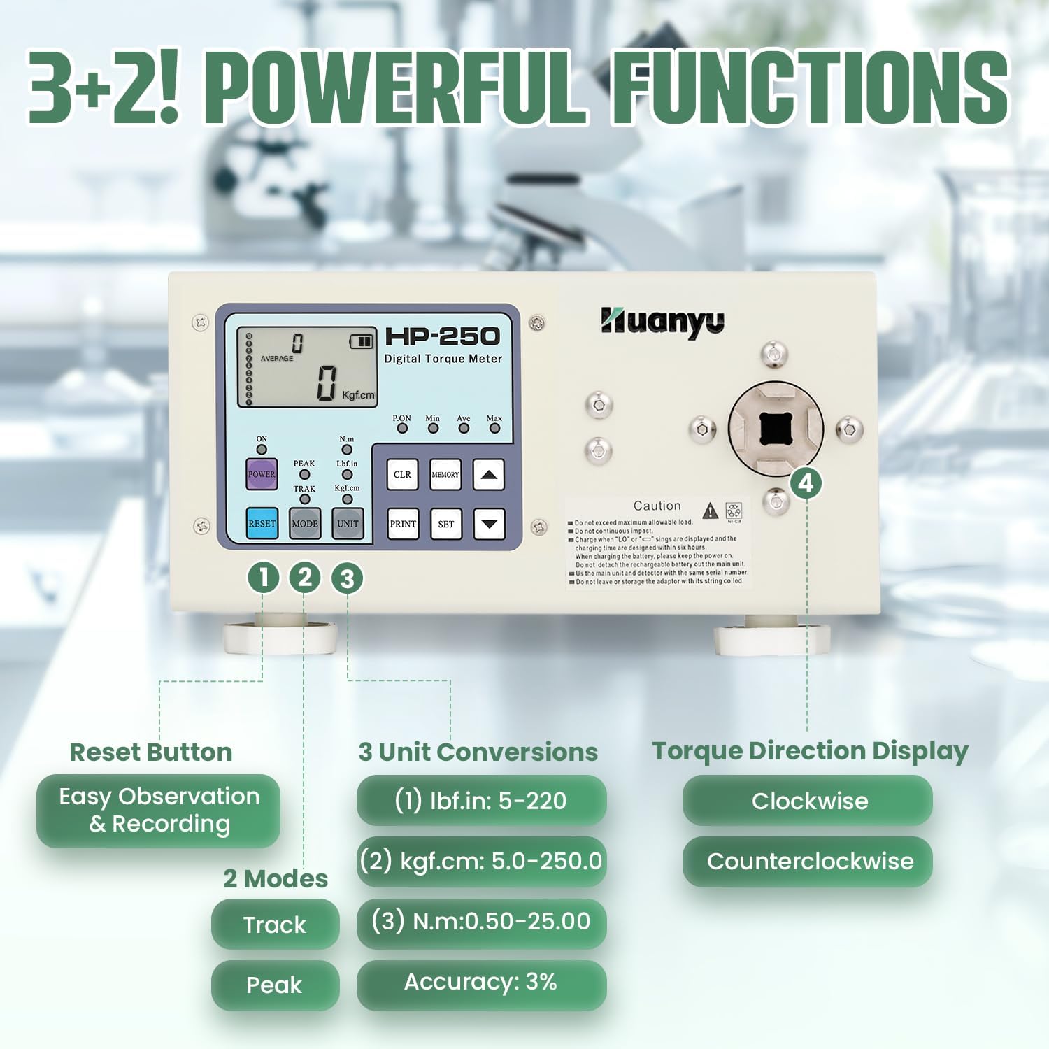 Huanyu Digital Torque Meter HP-250 Portable Torsion Meter Screw Driver Wrench Measure Tester Torque Gauge Testing Instrument Torsion Adapter Dynamometer