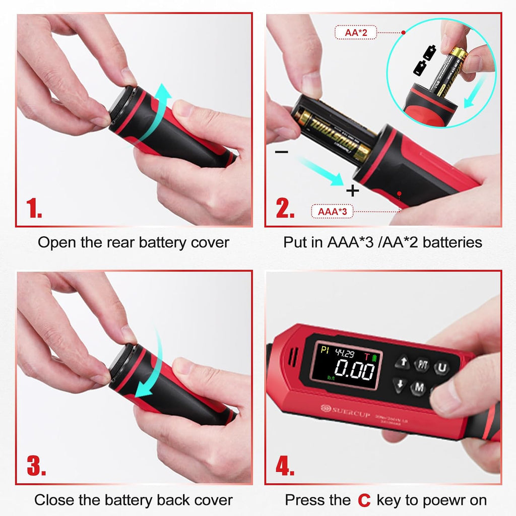 SUERCUP 3/8'&1/2' Digital Torque Wrench Set(0.66-44.29Ft.Lb/0.9-60N.m&3.8-250.8Ft.Lb/5.1-340Nm), ±1% Accuracy with Vibration, Buzzer,LED Notification and Five Units of Measure, for Car,Moto, DIY