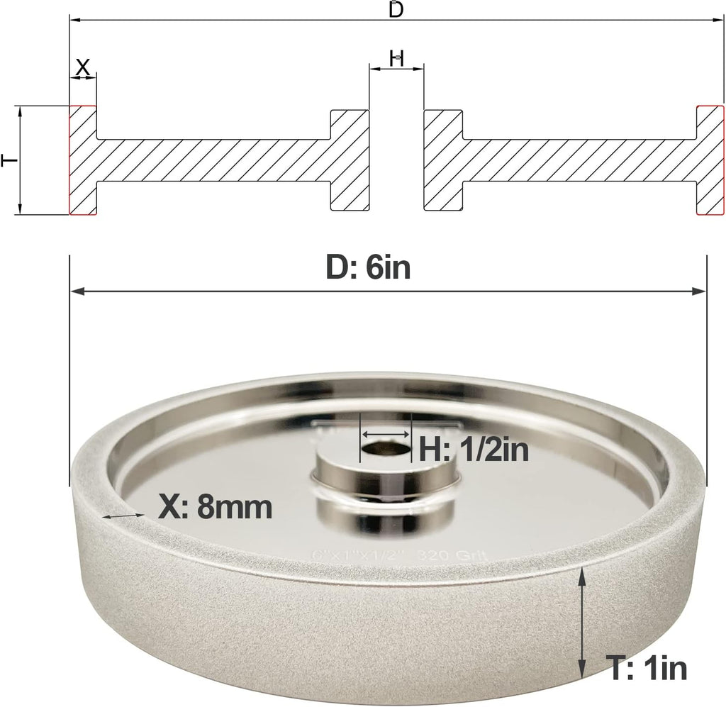 6 inch CBN Grinding Wheel 180 Grit, 6' Dia x 1' Wide x 1/2' Bore （Aluminum Body） for Sharpening High Speed Steel Tools、Woodturning Tools (6'x1')