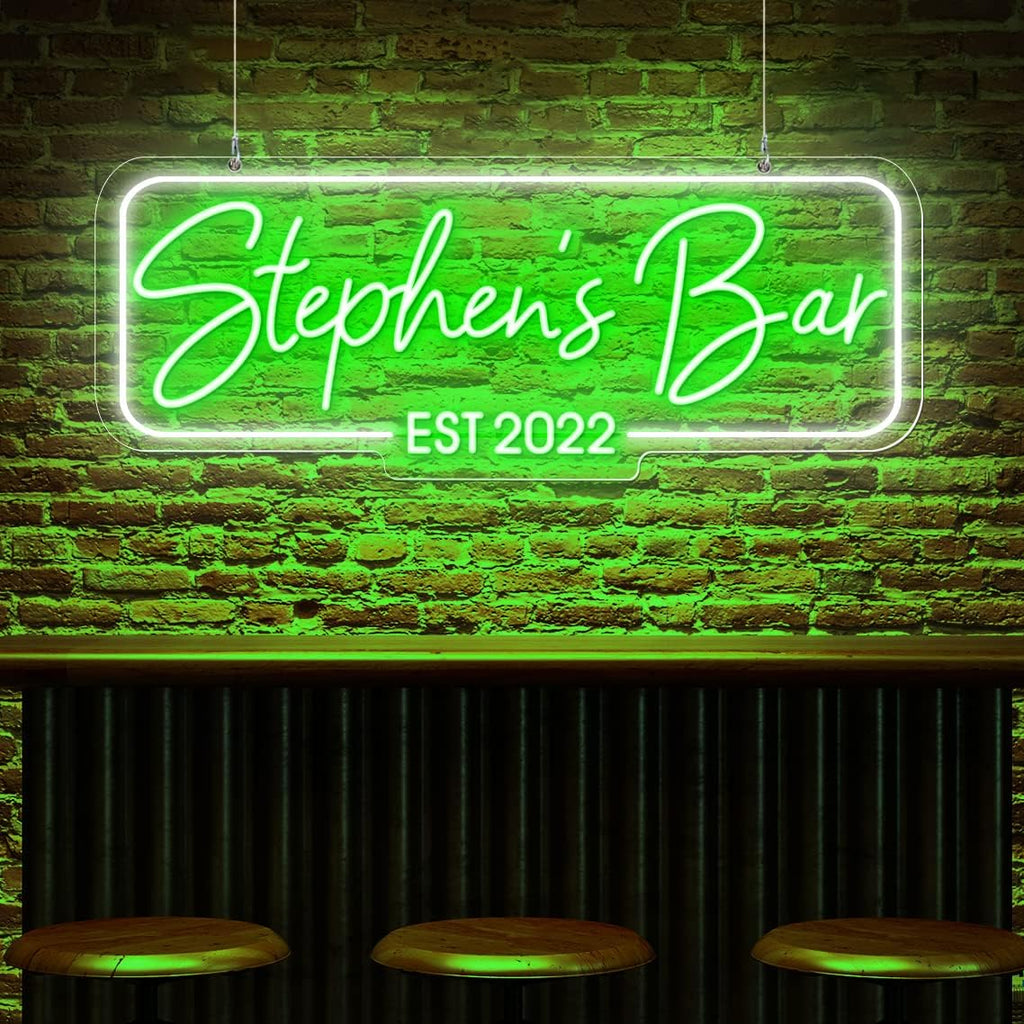 Personalized Neon Bar Sign – Custom Light Up Sign for Home Bar, Lounge, or Man Cave Decor (Rectangle)