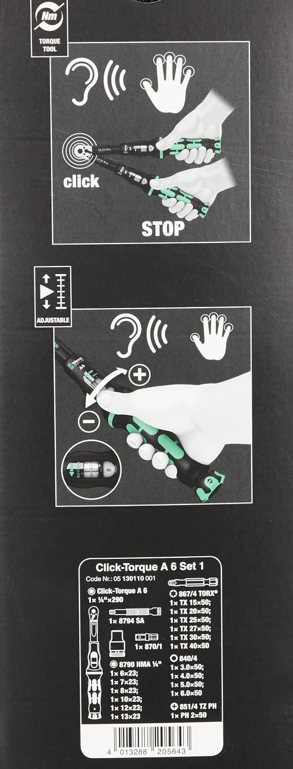 WERA 05130110001 Click-Torque A 6 Set 1, 2.5-25 Nm, 20 Pieces