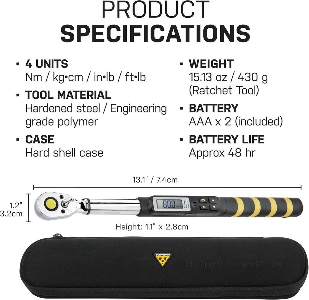 Topeak D-Torq Wrench DX Digital Torque Wrench – 4-80 Nm (3/8″ Drive) with 8 Sockets & 10 Hex/Torx Bits, LCD Display & Audible Alerts, High-Precision Torque Tool for Bicycle, Motorcycle & Automotive | torque-wrenches