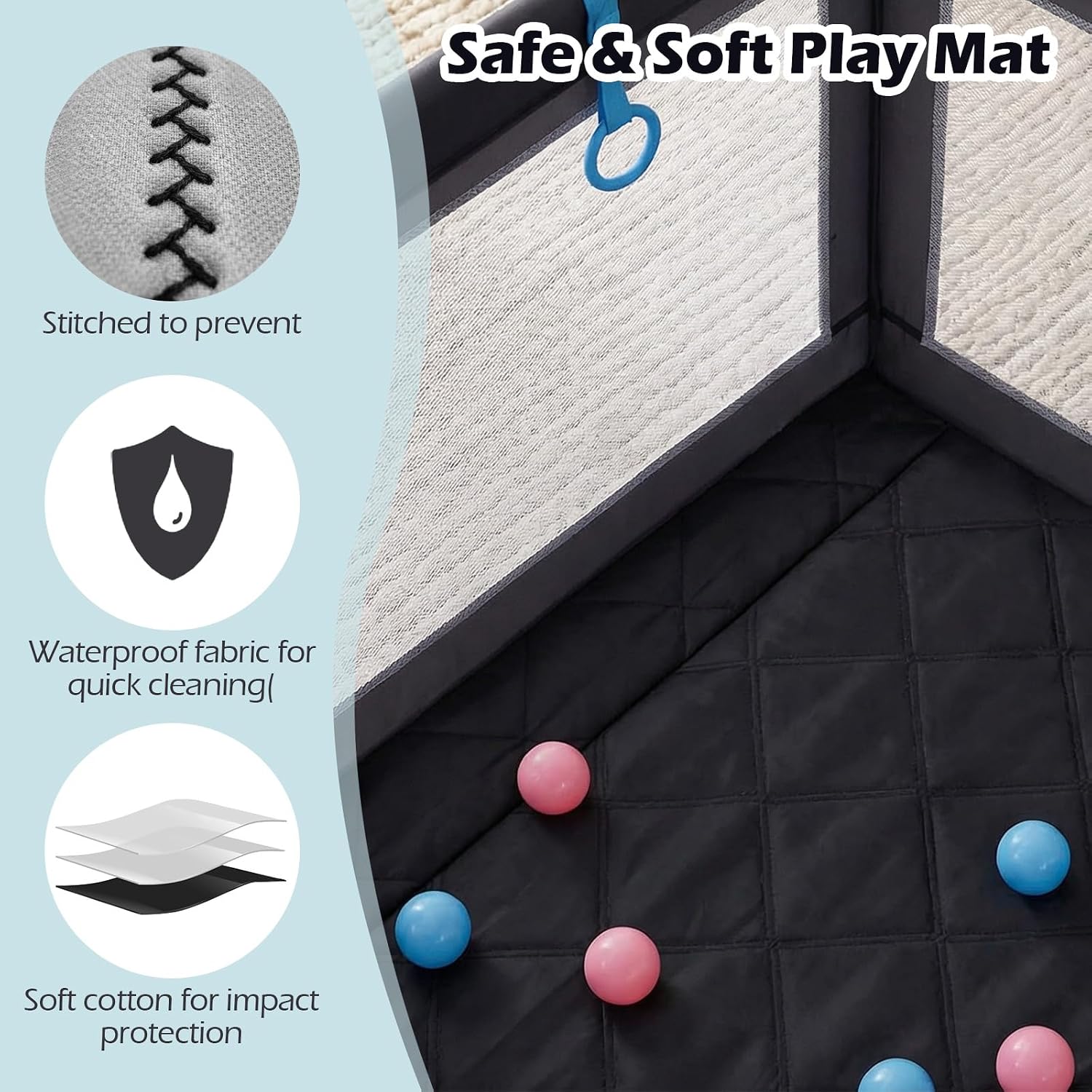 INFANS 74' x 62' Baby Playpen with Soft Mat, Basketball Hoop, 2 Soccer Goals, 4 Handles & 50 Ocean Balls, Breathable Mesh, Large Play Yard for Toddlers (Grey Black)