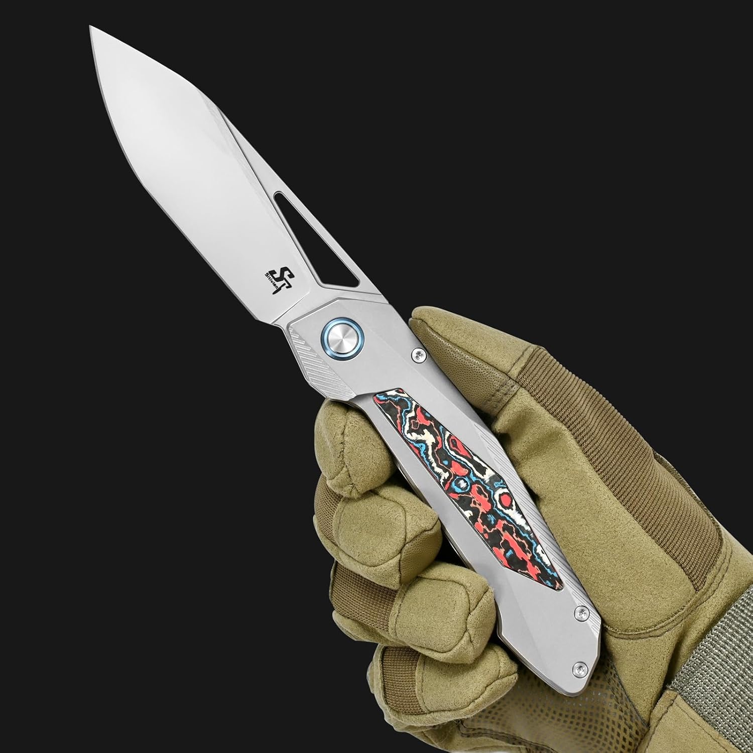 Sitivien ST666 Folding Knife,Handmade M390 Pearlescent Polishing Blade,Titanium & Colorful Carbon Fiber Handle Pocket Knife EDC Tool Knifes for Outdoor Camping,Hiking,Hunting(Color)