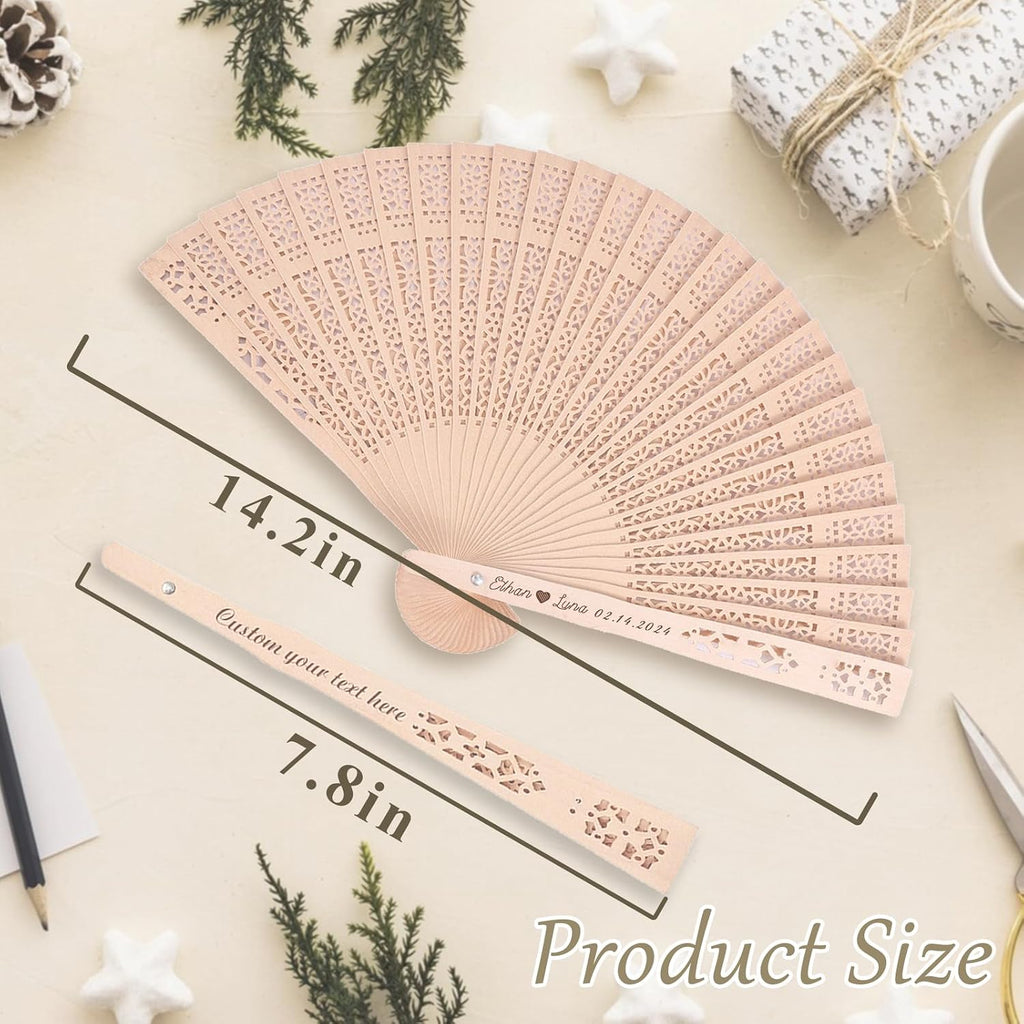 Custom Folding Hand Fan, Personalized Engraved Text Wedding Fans, Custom Wooden Fans Party Favor Bridal Shower Gifts for Guests Bulk 100 (100)