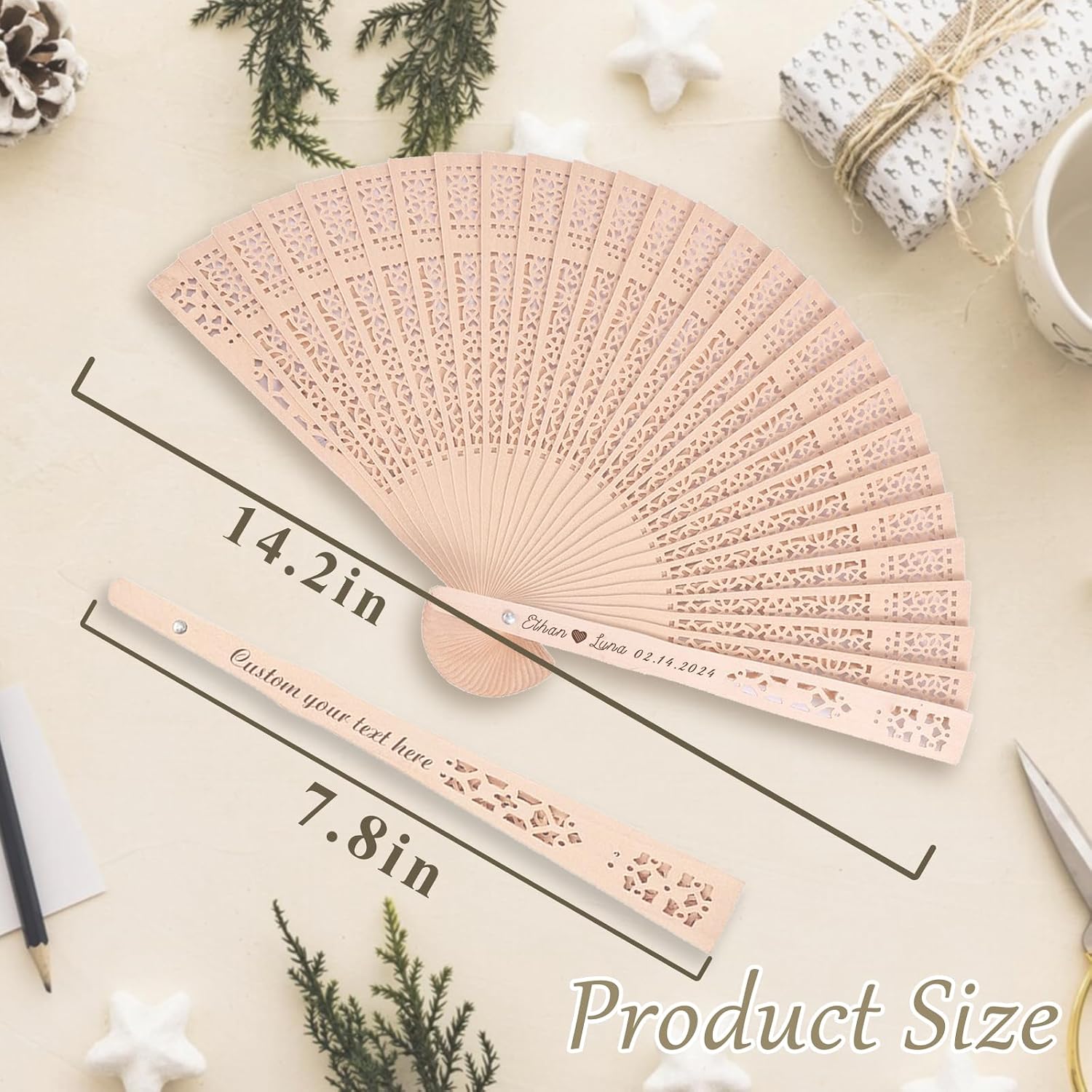 Custom Folding Hand Fan, Personalized Engraved Text Wedding Fans, Custom Wooden Fans Party Favor Bridal Shower Gifts for Guests Bulk 100 (100)