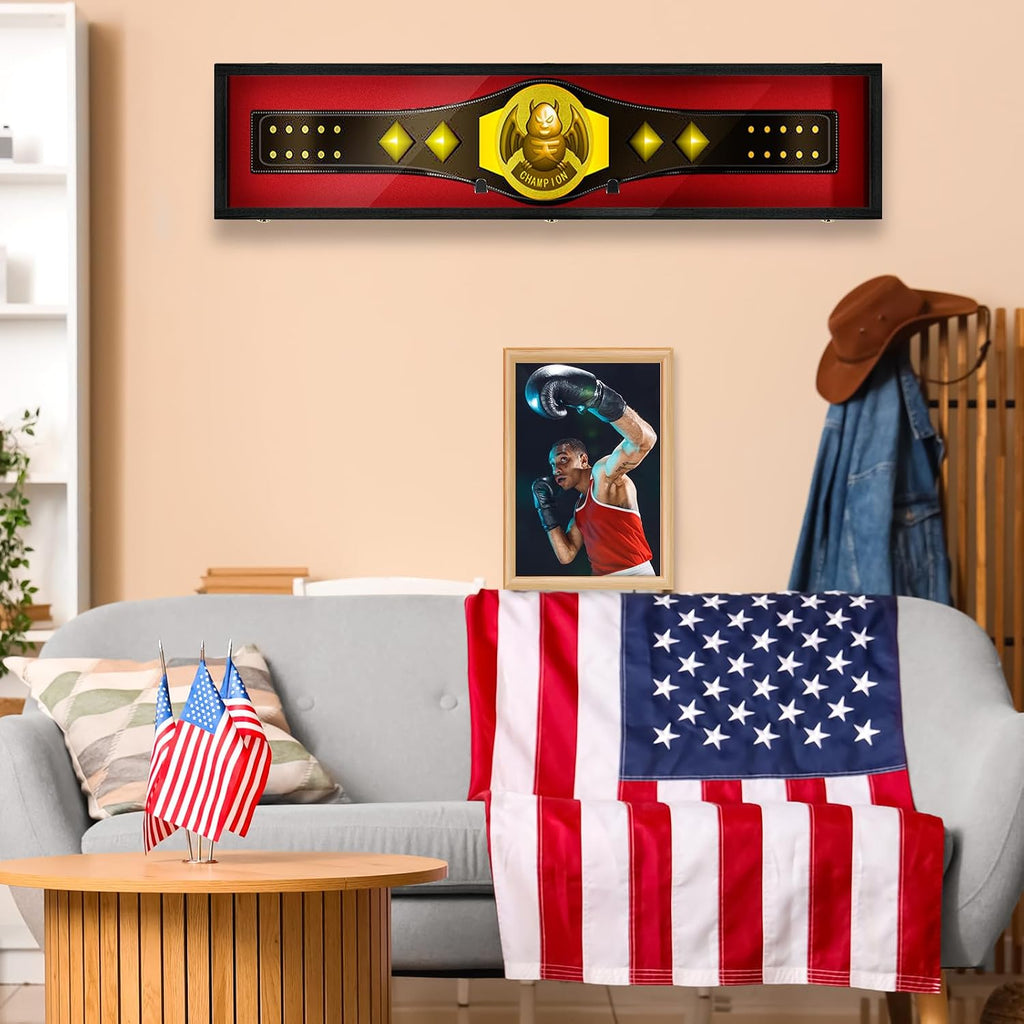 Silipull 54' Wrestling Championship Belt Display Case Championship Wrestling Belt Wall Mount Wooden Display Case Cabinet W/98% UV Acrylic Door Lockable Box for Christmas Collectors Gift