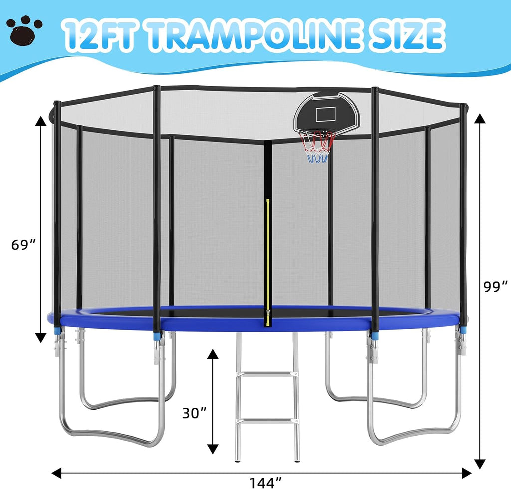 Tranpoline Outdoor 10FT 12FT 14FT 16FT Tranpoline for Kids & Adults,Recreational Tranpoline with Basketball Hoop,Safety Enclosure Net & Ladder
