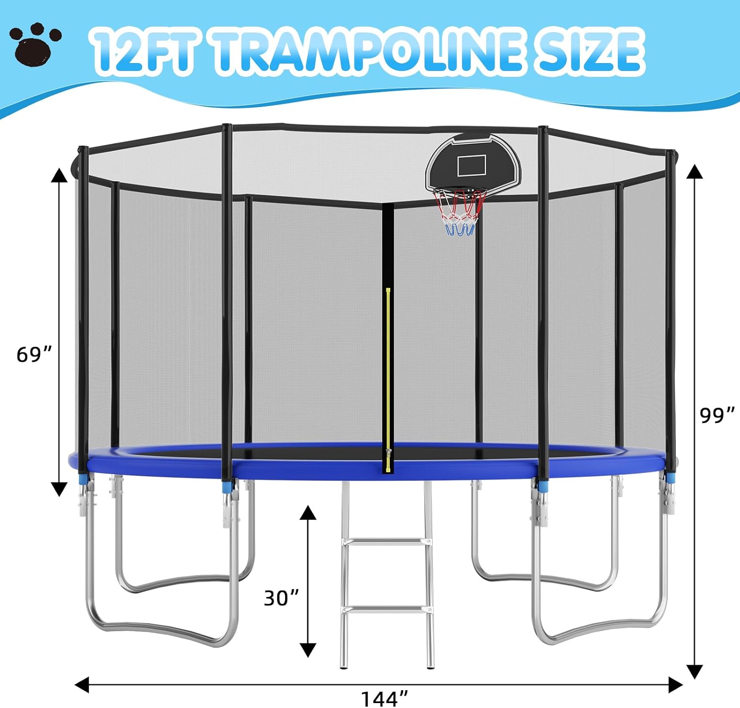 Tranpoline Outdoor 10FT 12FT 14FT 16FT Tranpoline for Kids & Adults,Recreational Tranpoline with Basketball Hoop,Safety Enclosure Net & Ladder
