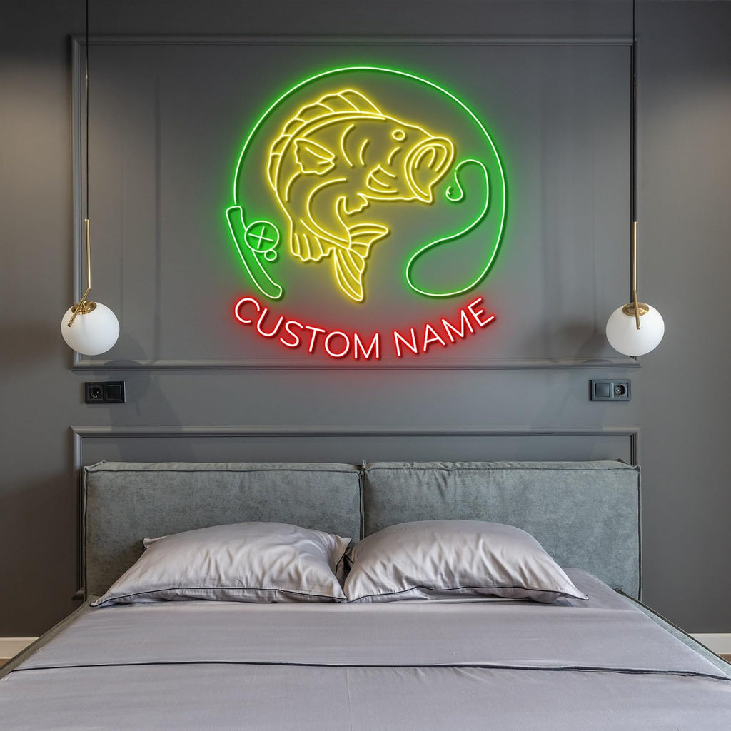 craftnamesign Bass Fishing Neon Wall Art with LED Light - Personalized Fisher Sign Home Decor - Ideal for Gift - Fishing Neon sign - Bedroom Decor