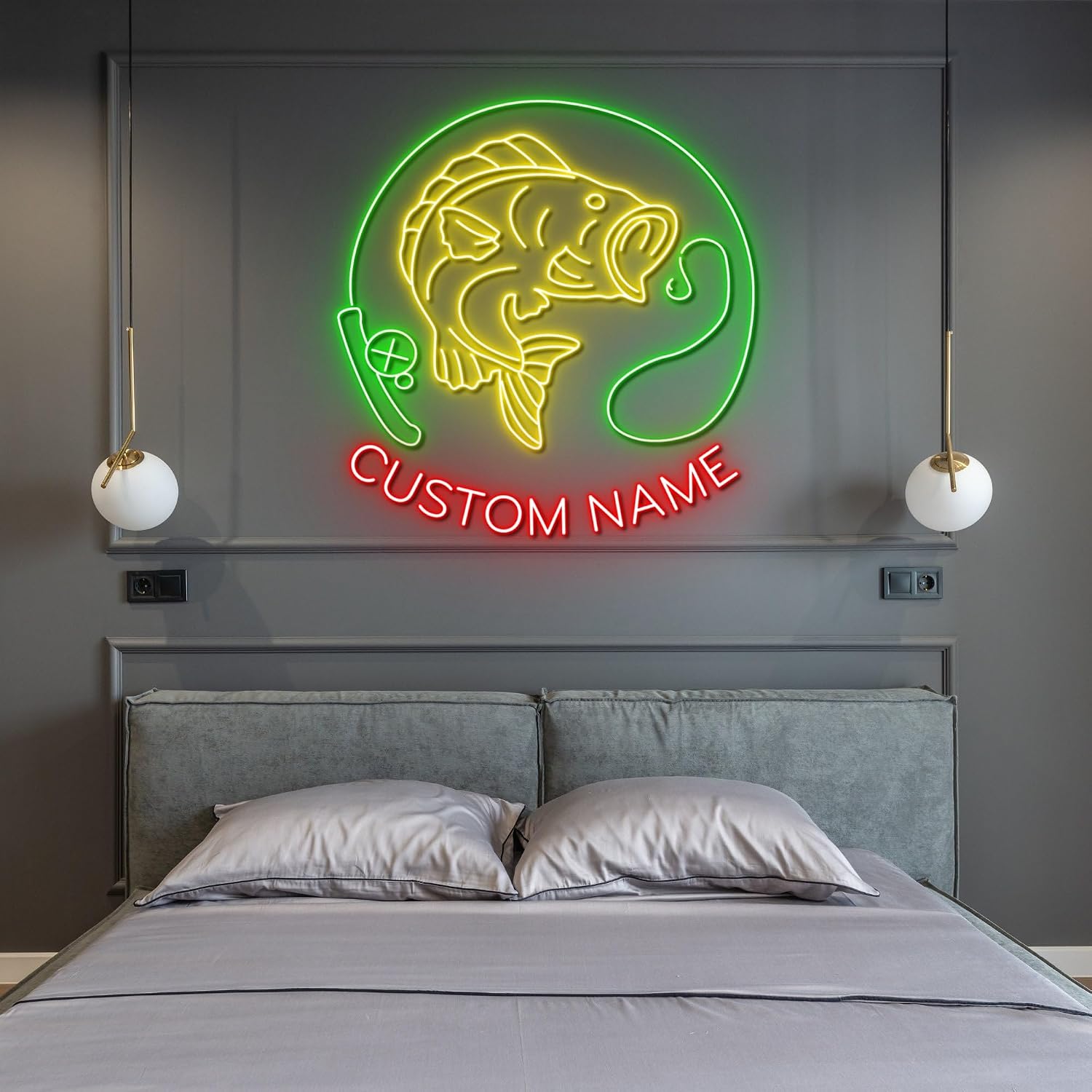 craftnamesign Bass Fishing Neon Wall Art with LED Light - Personalized Fisher Sign Home Decor - Ideal for Gift - Fishing Neon sign - Bedroom Decor