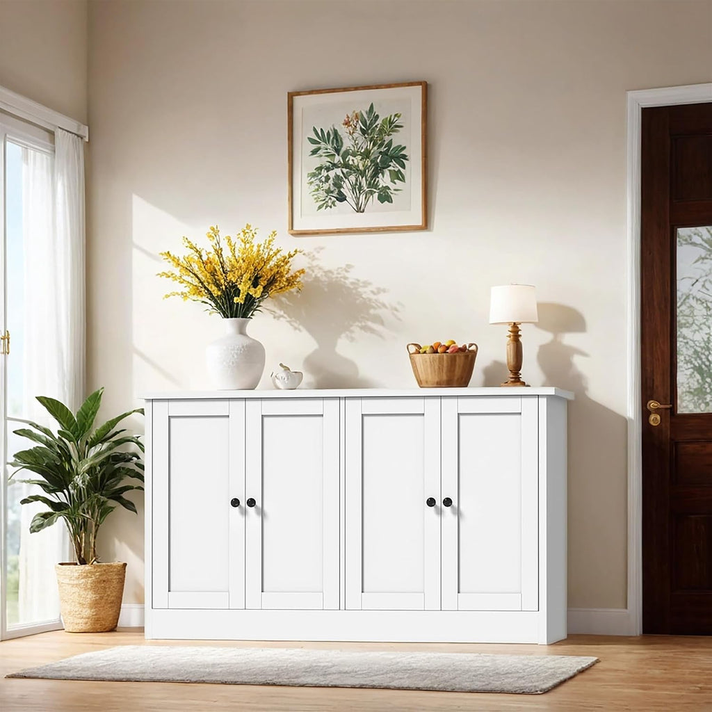 holzart White Buffet Cabinet with Storage, 49' Modern Kitchen Sideboard with 4 Doors & Adjustable Shelves, Wood Coffee Bar Cabinet Console Table for Dining Room, Living Room, Entryway