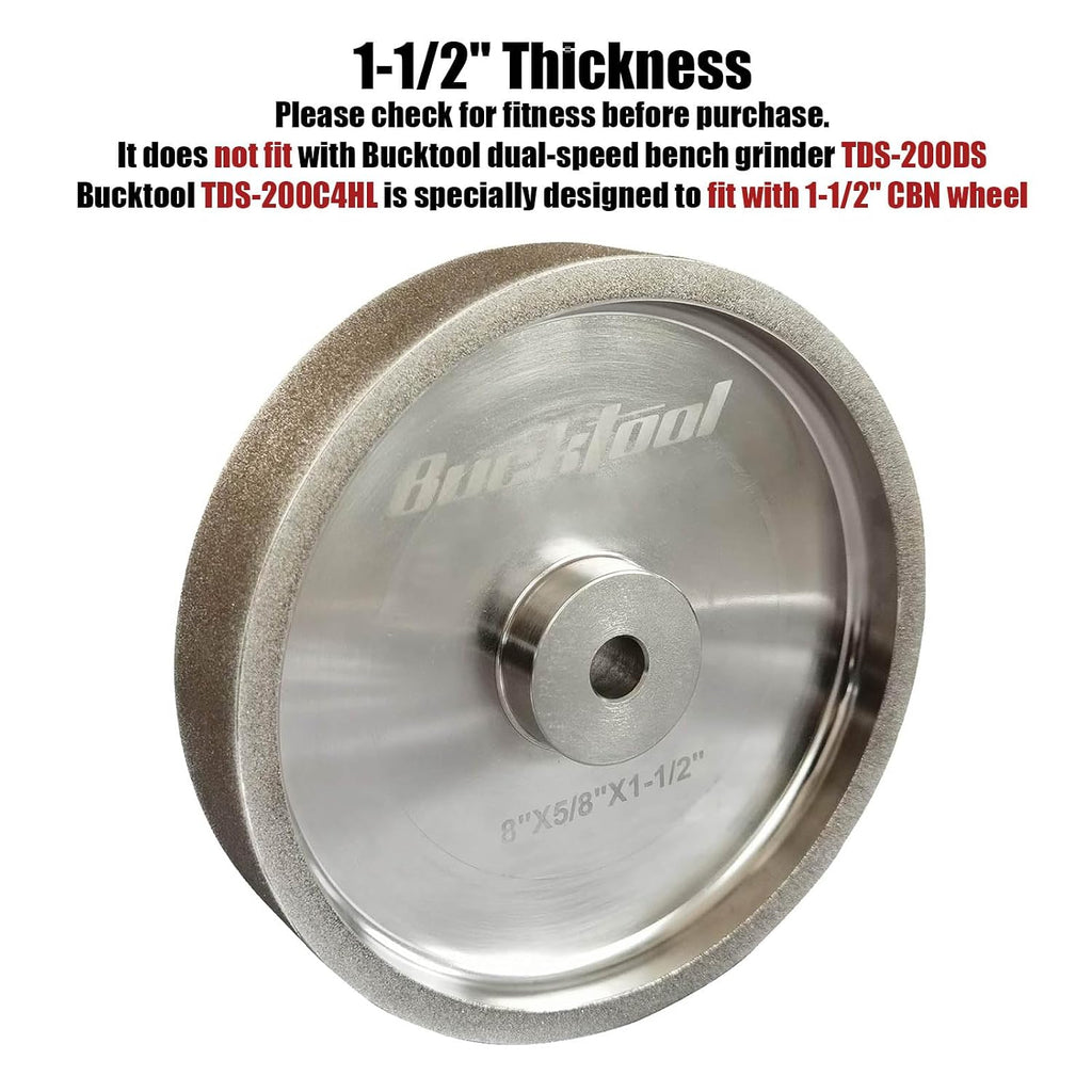 BUCKTOOL 80 Grit 8 Inch CBN Grinding Wheel, 1.5' Wide, 5/8' Arbor Cubic Boron Nitride Sharpening Wheel for Sharpening Wood-Turning Tools, Chisels, Hardcore and More