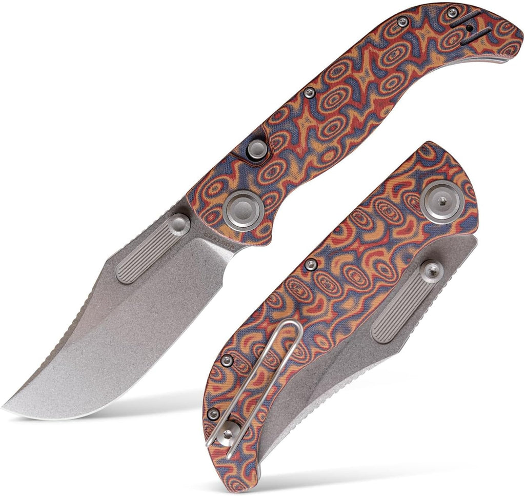 Vosteed Naga EDC Folding Pocket Knife - 3.47' S35VN Stonewash Blade, Clip Point - Top Liner Lock, Copper Raindrop Micarta Handle - Surviving, Camping Knives - A3904