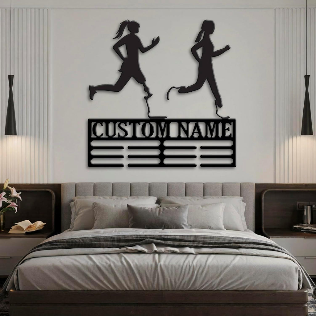Custom Blades Running Medal Holder LED Light, Blade Runners Name Medal Hanger Display, Rack For Tiered Award Ribbon, Metal Sign Gift For Athlete Artwork