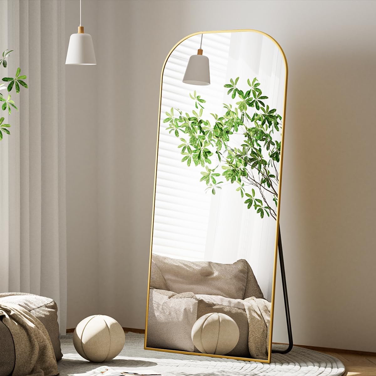 Koonmi Full Length Mirror, 71'x26' Mirror Full Length with Stand, Gold Domed Top Square-Edged Floor Mirror with Aluminum Alloy Frame for Bedroom Living Room