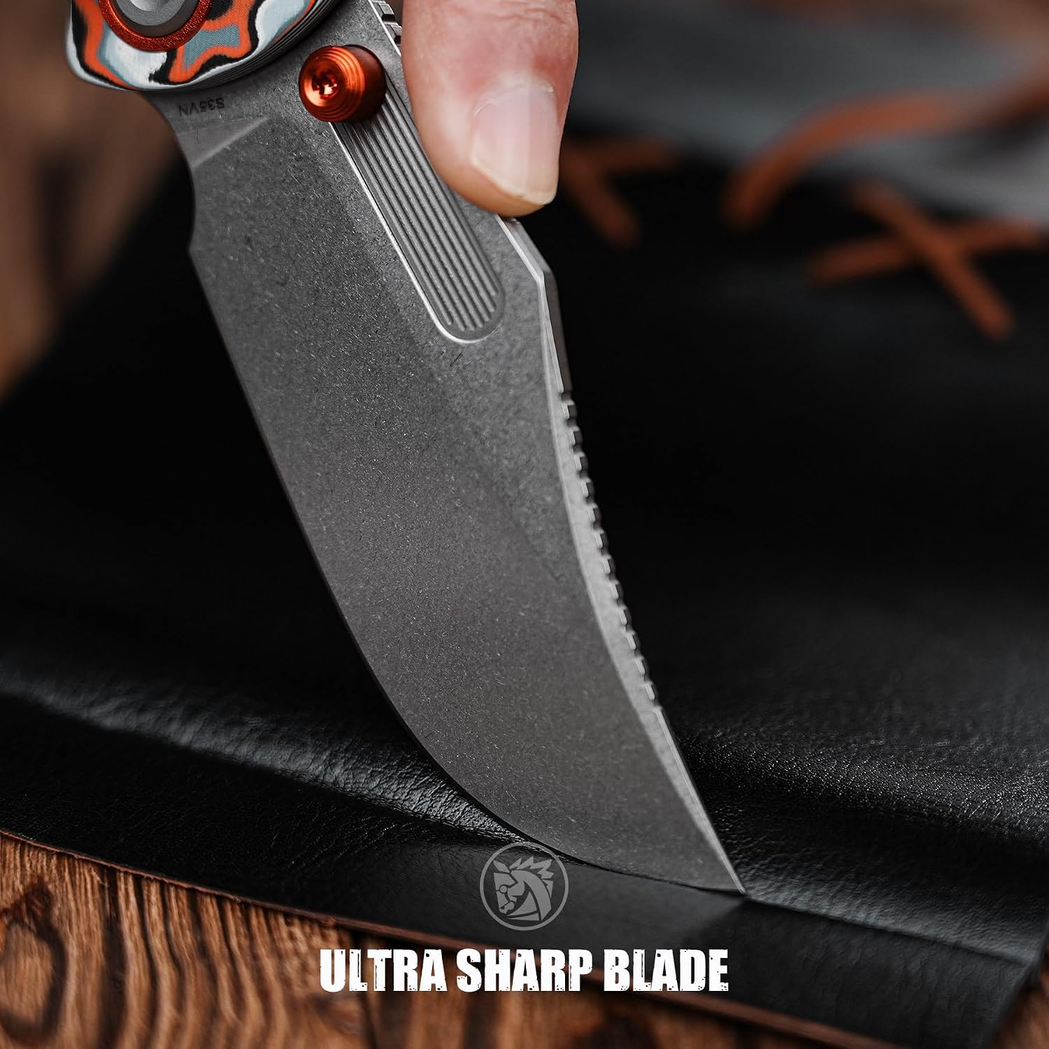 Vosteed Naga EDC Folding Pocket Knife - 3.47' S35VN Stonewash Blade - Top Liner Lock, Coral Orbit Bamboo Micarta Handle - Camping, Hiking Knives - A3907