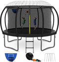 Kiivakii Trampoline 12 14 16FT, Outdoor Big Trampolines for Kids and Adults, Recreational Trampolines with Basketball Hoop and Stakes, Big Round Trampoline with Sprinkler for Backyard