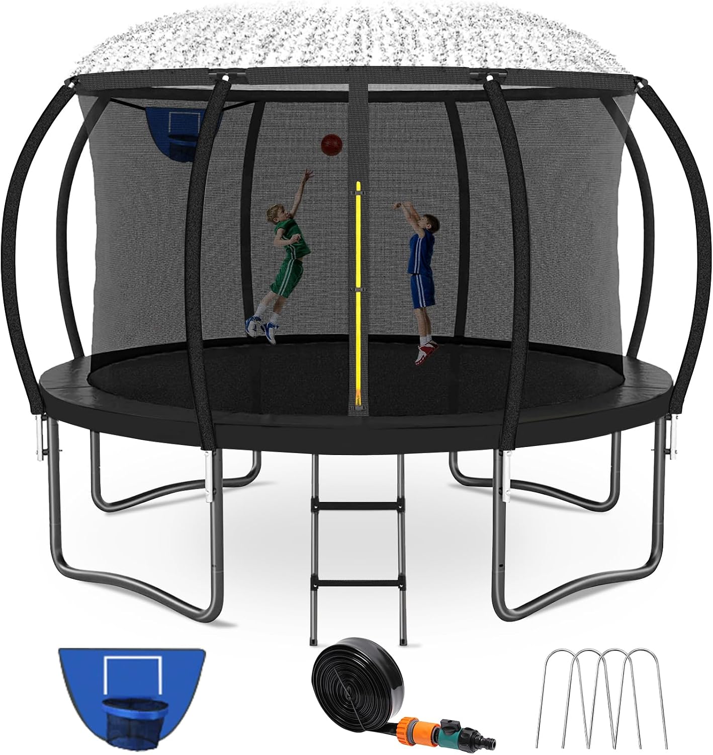 Kiivakii Trampoline 12 14 16FT, Outdoor Big Trampolines for Kids and Adults, Recreational Trampolines with Basketball Hoop and Stakes, Big Round Trampoline with Sprinkler for Backyard