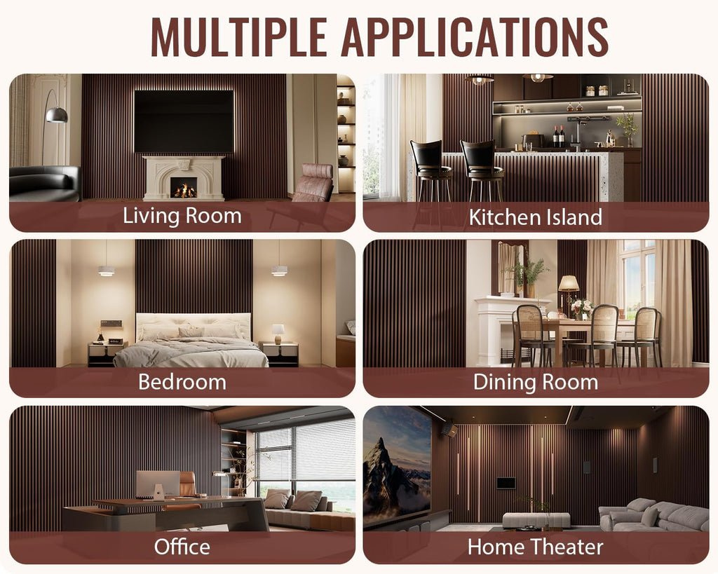 PrimeZone Wood Acoustic Wall Panels - 4 PCS 94.5' x 23.6' (62 sq ft) 3D Fluted Slat Sound Proof Wall Paneling, Sound Absorbing & Noise Reduction Interior Decor Panels for Living Room, Bedroom, Walnut
