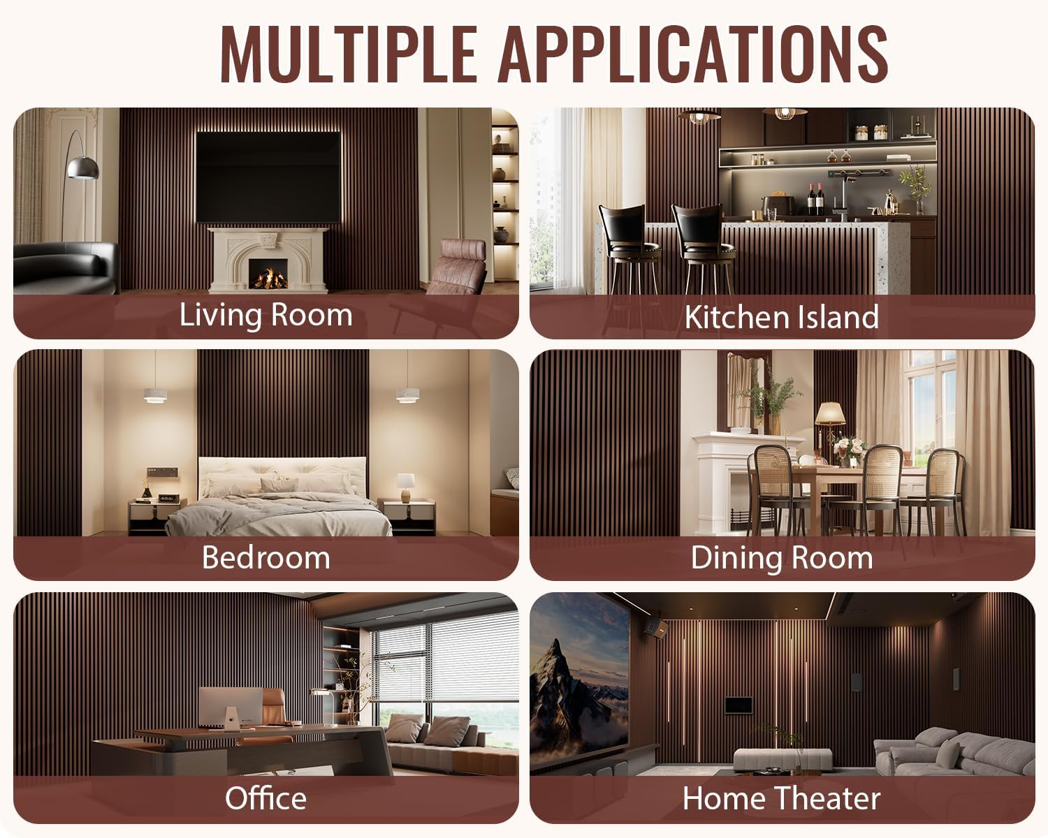 PrimeZone Wood Acoustic Wall Panels - 4 PCS 94.5' x 23.6' (62 sq ft) 3D Fluted Slat Sound Proof Wall Paneling, Sound Absorbing & Noise Reduction Interior Decor Panels for Living Room, Bedroom, Walnut