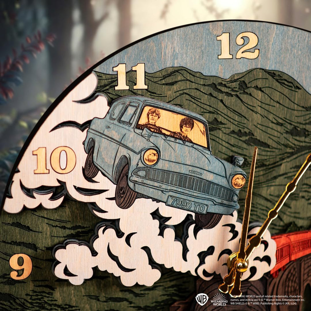 Hogwarts Express Round Clock - Harry Potter 3D Wall Clock - Unique Collectible Wooden Clock, Silent Modern Rustic Decorative Home Decor for Harry Potter Fans (L)