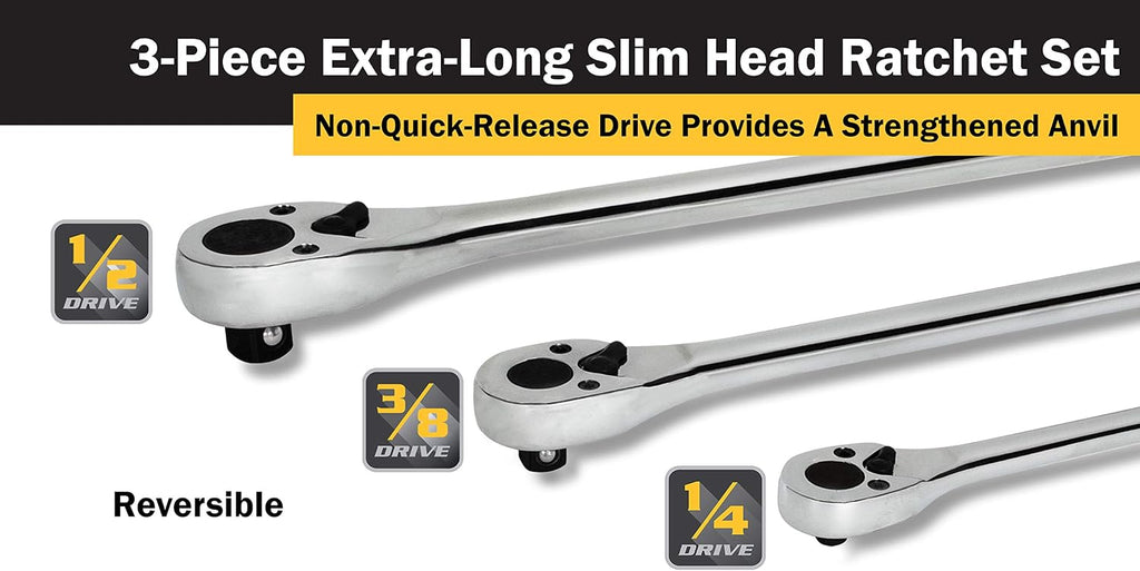Titan 11360 3-Piece 36-Tooth Extra-Long Slim Head Ratchet Set