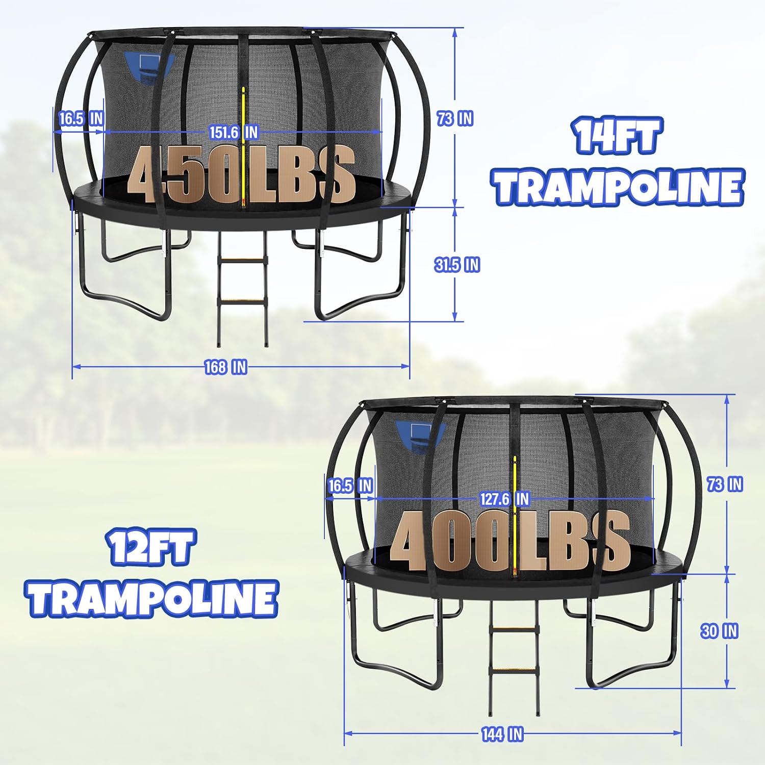 Kiivakii Trampoline 12 14 16FT, Outdoor Big Trampolines for Kids and Adults, Recreational Trampolines with Basketball Hoop and Stakes, Big Round Trampoline with Sprinkler for Backyard