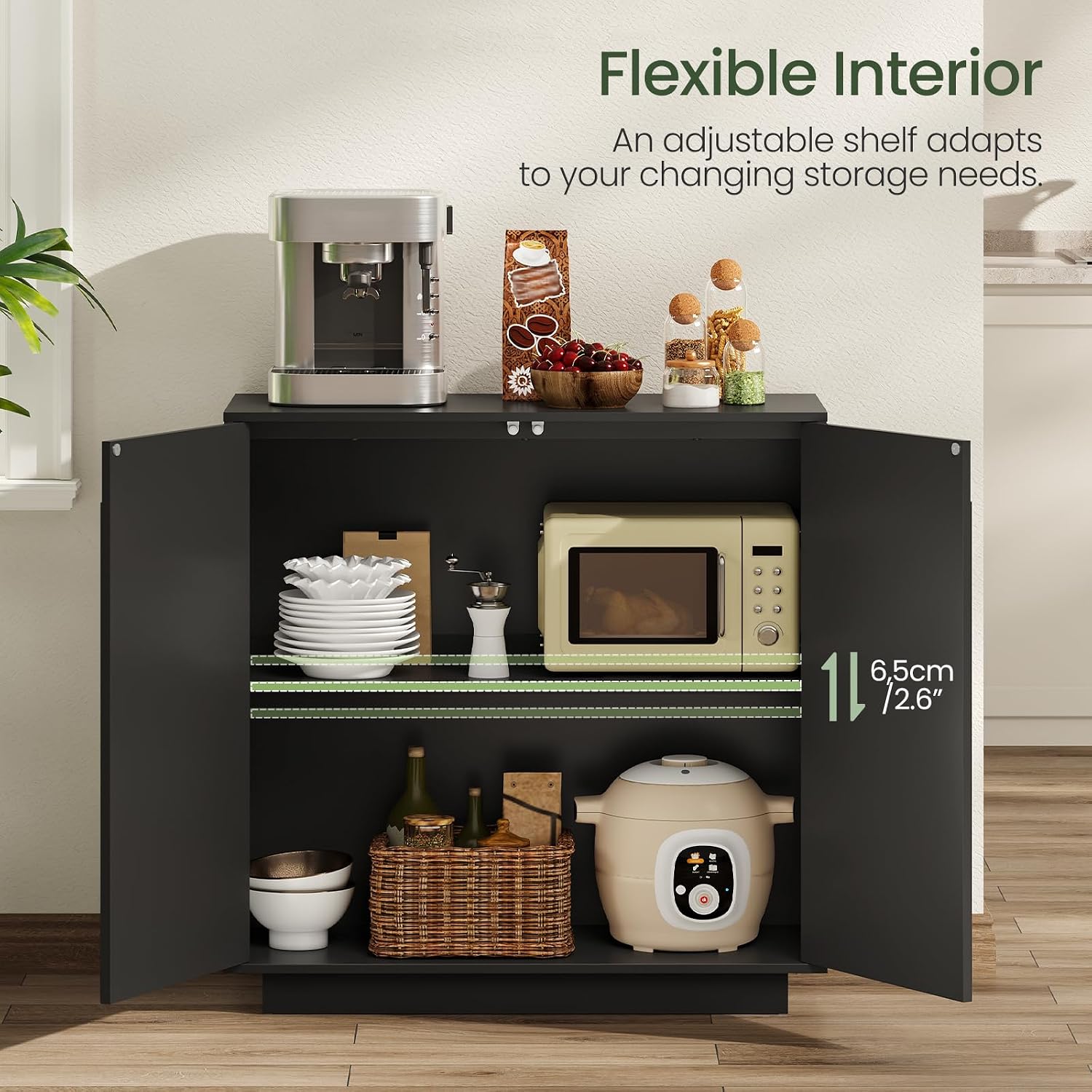 CHOEZON Buffet Cabinet, Sideboard Buffet Cabinet with Storage, Coffee Bar Cabinet, Push-to-Open Doors & Adjustable Internal Shelf, Buffet Table for Kitchen, Dining Room, Black MCB01BB
